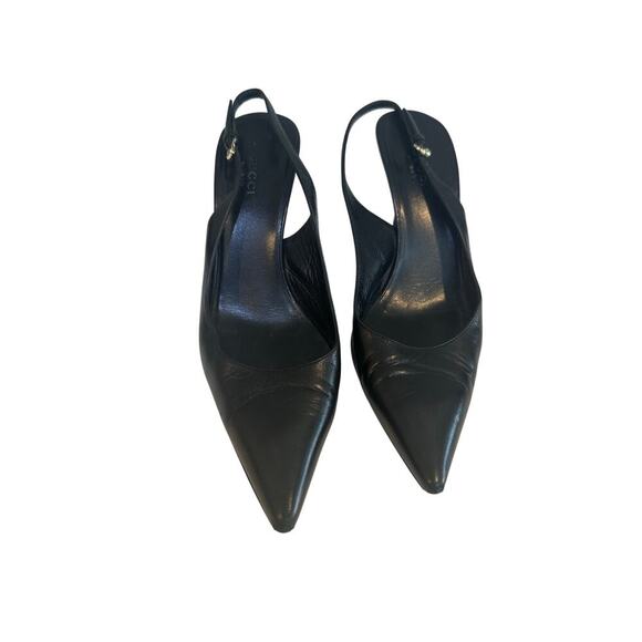 Vintage Gucci Black Guccissima Leather Pointed Toe Slingback Bamboo Heel SZ 7.5 - Picture 4 of 14